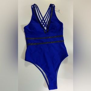 Beachsissi V Neck Mesh Patchwork One Piece Swimsuit